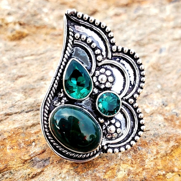 New Bloodstone & Peridot 925 Silver Ring. - Picture 13 of 16